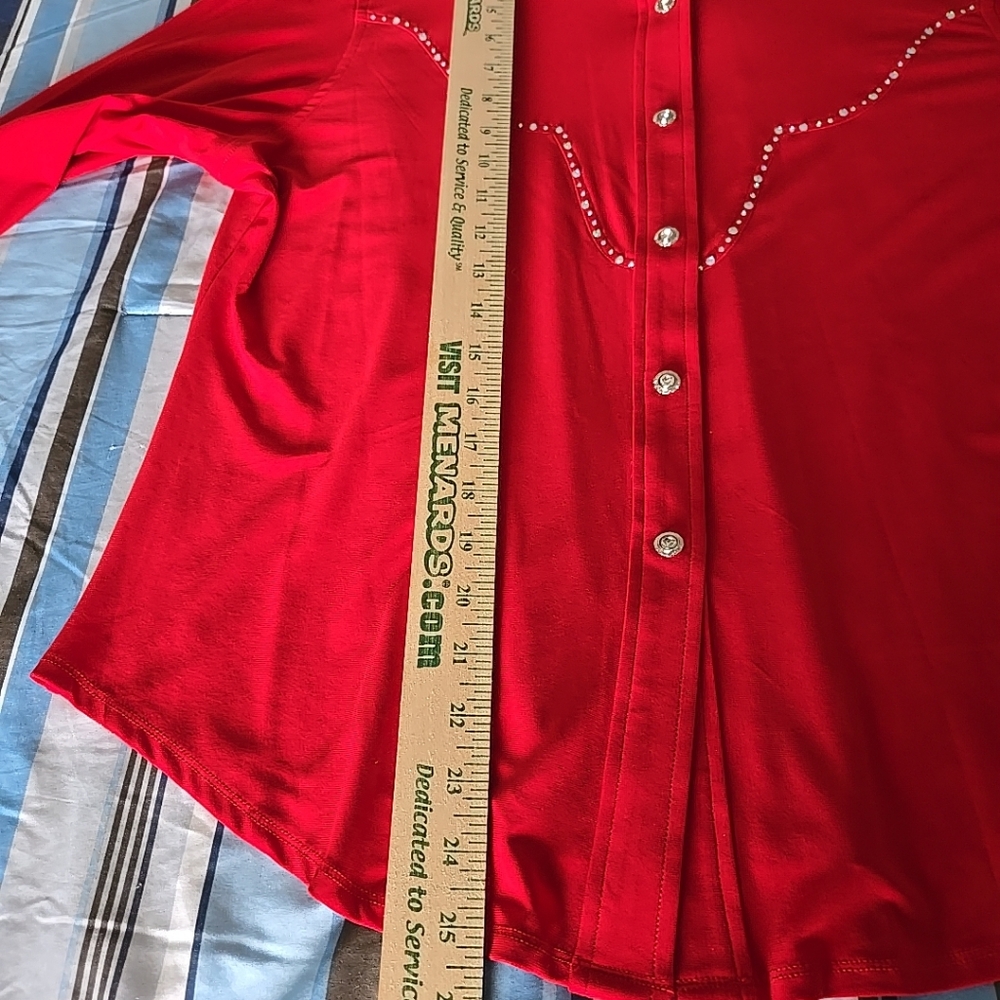 Western Ethics Red Western Jersey w/Rhinestone Cowgirl Shirt Sz XL - Picture 7 of 8